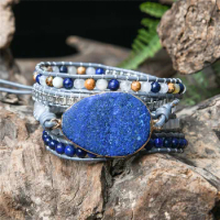 Beaded Leather Wrap Bracelet Mix Stones Weaving Statement Boho Bracelet Femme Femme Jewelry Wholesale Drop Shipping
