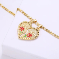 Split Love Oiled Flowers Customized Name Necklace Double Pendant Melon Seed Buckle Ladies Jewelry Best Christmas Gift For Girl