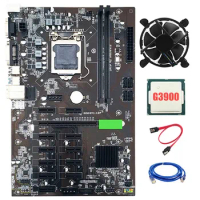 B250 Mining Motherboard LGA 1151 DDR4 PCIe X1 PCI-E X16 12 GPU Graphics with Cooling Fan+G3900 CPU for BTC Miner