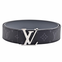 【Louis Vuitton 路易威登】M0535T INITIALES 40系列Eclipse帆布銀色字母釦環雙面腰帶/皮帶(黑/灰色)