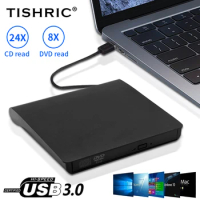 TISHRIC External CD Reader USB External CD And DVD Player For PC Desktop Laptop Usb 3.0 External DVD Drive DVD-ROM 8X CD-ROM 24X