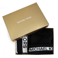 MICHAEL KORS 品牌Logo圍巾+保暖帽子兩件式禮盒組(黑色)