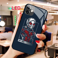 Ant man Luminous Tempered Glass phone case For Apple iphone 12 11 Pro Max XS mini Acoustic Control Protect LED Backlight cover