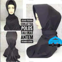 Jilbab Polwan Pet Polos Tali Belakang Cokelat Tua