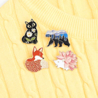 Daisy Black Cat Succulent Hedgehog Fox elephant Coniferous forest Pin Brooches Bag Lapel Pin Badge Jewelry Gift for Kids Friends