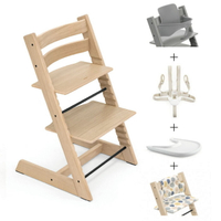挪威 Stokke Tripp Trapp 成長椅 豪華組合(橡木款)-餐椅+護圍+椅墊+餐盤+安全帶