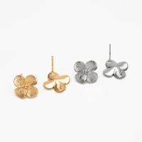 10pcs Gold/ Silver Flower Earring with Loop, 14mm, 18K Gold/ Rhodium Plated Brass Floral Stud Earrings (GB-4278)