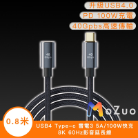 【魔宙】USB4 Type-c 雷電3 5A/100W快充8K 60Hz影音延長線0.8米