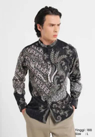 MANZONE X Adipati Dolken - Kemeja Koko Shanghai Batik Lengan Panjang Wardhana Slim Fit - Black Black