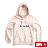EDWIN 露營系列 富士山刺繡LOGO連帽長袖T恤-女款 淺粉紅