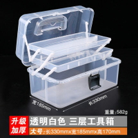 美術工具箱 加厚三層美術工具箱小學生透明家用多功能大號美甲收納盒折疊畫箱『CM46980』