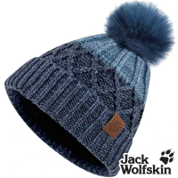 【Jack wolfskin 飛狼】毛球漸層針織紋內刷毛保暖帽 毛帽(牛仔藍)