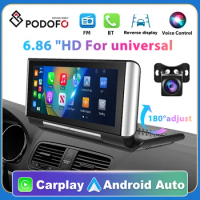 Podofo 6.86 inch Wireless CarPlay Android Auto Bluetooth Music Back Camera for Toyota Honda Hyundai Ford Dashboard DVR AI Voice