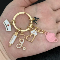 Doctor Keychain Medical Key Ring Injection Syringe Stethoscope Nurse Cap Face Mask Key Chain Medico Gift DIY Jewelry Handmade
