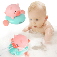 colorland【2入】兒童洗澡玩具小豬飛魚 浴室洗澡動物發條玩具