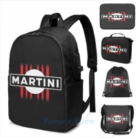 Funny Graphic print Martini Racing stripe (white red) USB Charge Backpack men School bags Women bag Travel laptop bag