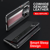 Original Natural Leather Flip Cover For Huawei Mate 40 Pro Smart Touch View Protect Porsche design Shockproof Case For Mate40Rs