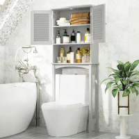 SRIWATANA Over The Toilet Storage, Bathroom Cabinet Organizer Shelf Space Saver with Adjustable Rack - Grey