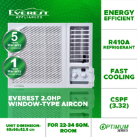 EVEREST 2.0HP Non Inverter Window Type Manual Aircon/ Fast Cooling/ Healthy Air Filter/ 24-34 sqm