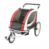 2 in 1 Twins Bicycle Trailer with Rain Cover, Double Seat Kids Wagon, 20Inch Big Wheel Bike Carrier, Converts to Stroller/Jogger