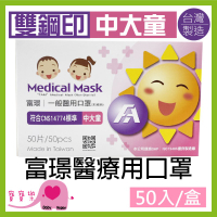 富璟 兒童醫療口罩 粉色 50入 雙鋼印 三層口罩 台灣製 符合CNS14774標準 醫用兒童口罩 醫用口罩