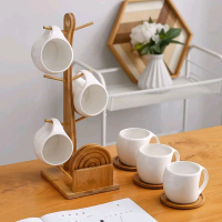 SET GELAS NORDIC /SET GELAS KERAMIK PLUS STAND BAMBU
