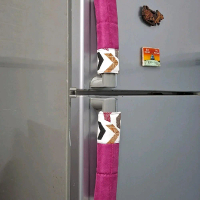 Sarung Cover Pegangan Gagang Kulkas Bahan Kanvas Kombinasi Kain Suede Untuk Satu Dua Pintu Side by S