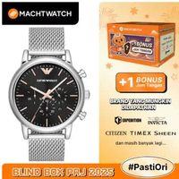 Jam Tangan Pria Emporio Armani Chronograph AR11429 Men Black Dial Mesh Strap Silver