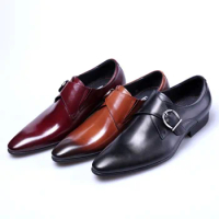 2020 Luxury Men Shoes Patnet Leather Monk Strap Oxford Shoes for Men Wedding Business Formal Suit Mens Dress Shoes Black Brown