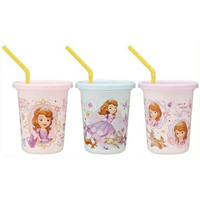 小禮堂 迪士尼 蘇菲亞公主 日製 吸管杯組 附蓋 派對杯 塑膠杯 320ml (3入 紫 框框)