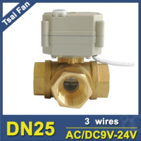 TF25-BH3-B 1 inch T/L Type 3 Way Electric Ball Valve DN25 With Manual Override AC/DC9V-24V 3 Wires with CE certification