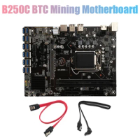 B250C BTC Mining Motherboard With 2XSATA Cable 12XPCIE To USB3.0 Graphics Card Slot LGA1151 Support DDR4 RAM Motherboard