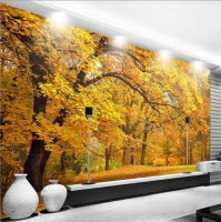 楓樹林壁紙走廊客廳辦公室影視背景墻現代簡約大自然田園風景壁畫