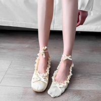 1 Pair Thin Summer Ballet Invisible Cute Sweet Lace Lolita Bow Boat Socks Bandage Hollow Girls Y2k Short Leather Shoes Matching