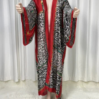 2024Saudi Arabia's Loose Maxi Dress Summer Printed Silk Beach Bohemian Robe Africa Kaftan Swim Suit Batwing Sleeve Women Cardiga