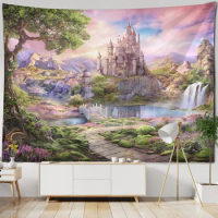Fantastic and Beautiful Magic Forest Castle Fairy Tale World Theme Landscape Curtain Art Decoration Room Living Tapestry