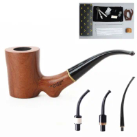 RU MuXiang 1pc smoke pipe + 3pcs cigarette holder + 1 set cleaning set ，tobacco pipe 9mm filter element, rosewood tobacco pipe