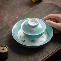 Gaiwan Tibetan Puer Cover Bowl Tea Cup with Infuser Lid Akadama Kung Fu Accessories Teaware Incense Flower Cat Ceramic Ceremony