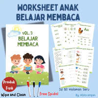 Worksheet Anak Belajar Membaca Huruf & Suku Kata - Buku Edukasi PAUD TK - Wipe and clean free spidol