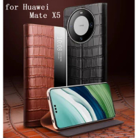 Smart Case for Huawei Mate 60 Pro Carcasa Genuine Leather Phone Cover for Huawei Mate60rs Funda Skin Mate60pro Magnetic Bag Capa