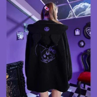 Black Fleece Anime Cartoon Sweatshirts Zipper Embroidered Coat Emo Hooded Tops Kawaii Gothic Clothes Women Y2k Robot Hoodies