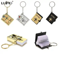 1Pc Mini Holy Bible Keychain English Religious Miniature Paper Spiritual Christian Jesus Cover Keyring Gift