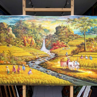 Lukisan Pemandangan Sawah Kerbau 135x85
