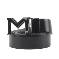 【MONT BLANC】銀色M Logo 平滑及防刮牛皮雙面可用寬3.5cm皮帶(黑色/灰色)