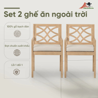 Combo 2 Ghế Ăn Gỗ Tự Nhiên Ghế Tựa Lưng Thư Giãn Ban Công Sân Vườn Kèm Nệm Cao Cấp 61x54x91cm Bền