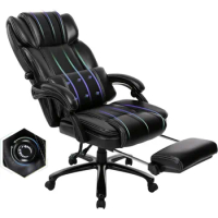 Lumbar Support Pillow Gaming Chair Executive Computer Desk Chair Thick Bonded Leather for Comfort 350LBS Black freight Free