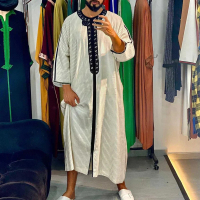 SDKTradition pakaian islam lelaki jubah Kaftan Muslim Man maghribi kasual panjang jubah arab Striped