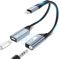 Magnetic Lightning to 3.5mm Headphone Jack Adapter [Apple MFi Certified] 2 in 1 iPhone Headphone Ada