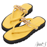 (季末換季出清)Ann’S舒適滿分-質感金鍊夾腳厚底涼拖鞋3cm-黃(版型偏小)