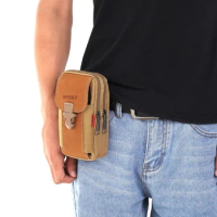 Men's Frosted Leather Wearing Mobile Phone Bag for the Elderly Worksite Wearable Mobile Phone Waist Bag Multifunctional Wallet